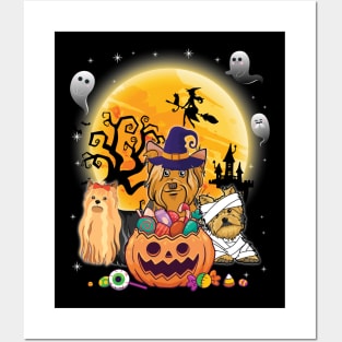 Yorkie Dog Mummy Witch Moon Ghosts Happy Halloween Thanksgiving Merry Christmas Day Posters and Art